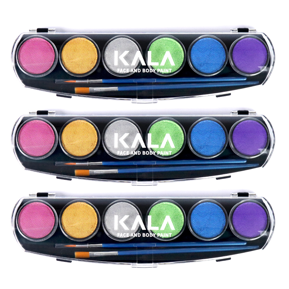 (스텐실56종증정) 칼라 페이스&바디페인트 워터베이스컬러팔레트-펄6색 KALA Face&body paint Water based color palette-Pearl6 (60g)