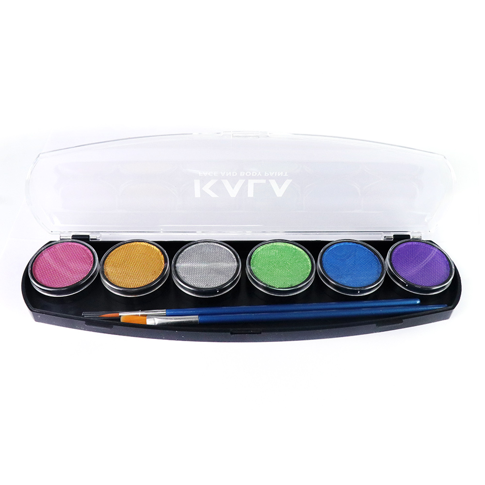 (스텐실56종증정) 칼라 페이스&바디페인트 워터베이스컬러팔레트-펄6색 KALA Face&body paint Water based color palette-Pearl6 (60g)