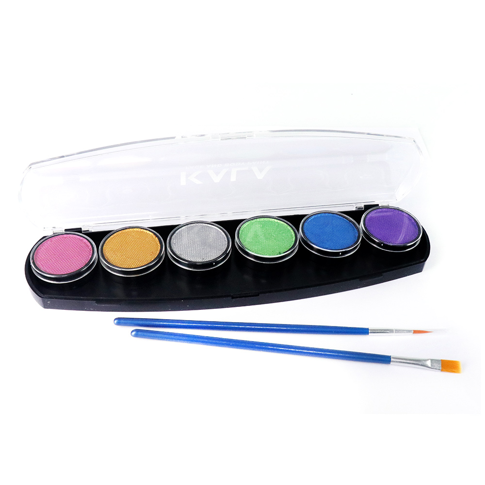 (스텐실56종증정) 칼라 페이스&바디페인트 워터베이스컬러팔레트-펄6색 KALA Face&body paint Water based color palette-Pearl6 (60g)