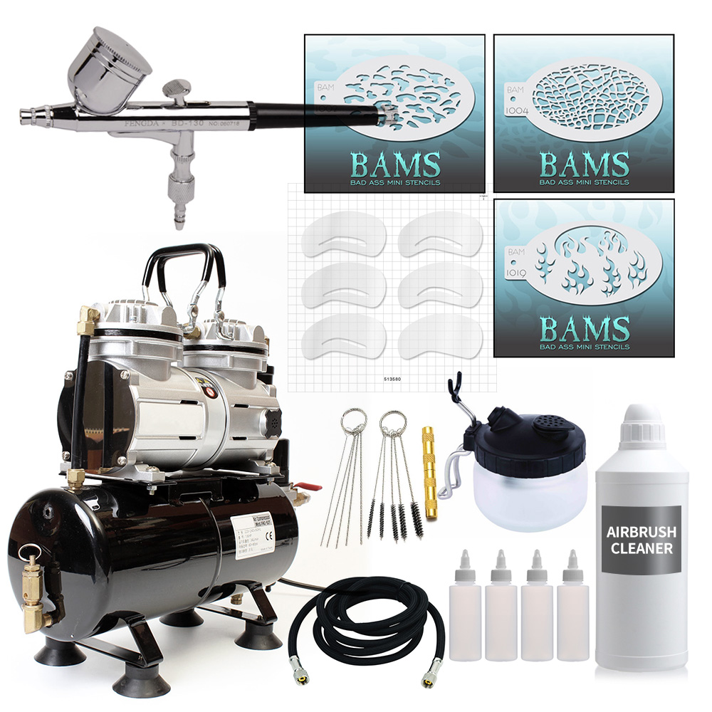 2실린터 에어컴프레셔(에어건+청소도구+스텐실) 세트