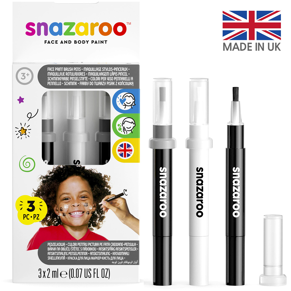 영국 스나자루 페이스 페인팅 브러쉬 펜 - 모노크롬 Snazaroo Brush Pen Monochrome pack