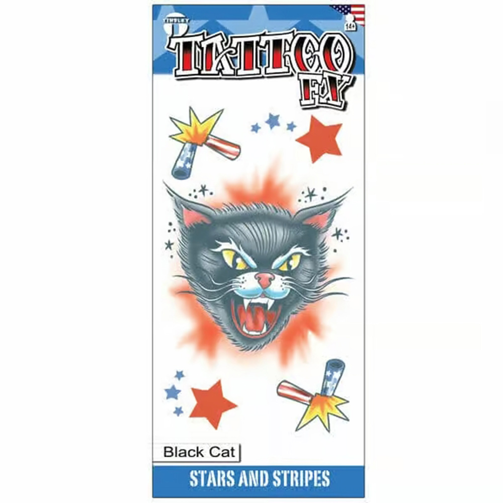 미국특수분장회사제조 헐리웃 타투스티커 스타앤스트라이프-블랙캣 Stars and Stripes-Black Cat 9cm x 22cm